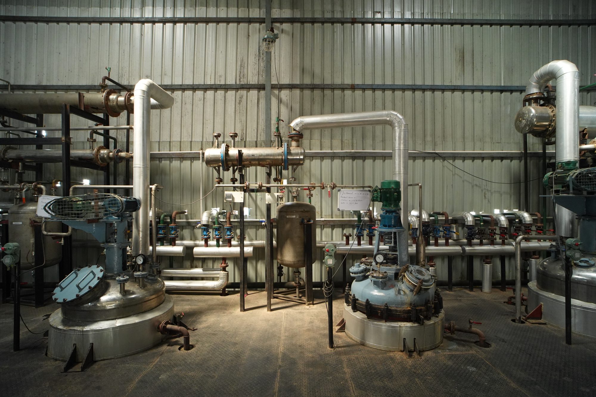 Installed extraction reactors and process piping at the Crushed Leaf Organics facility